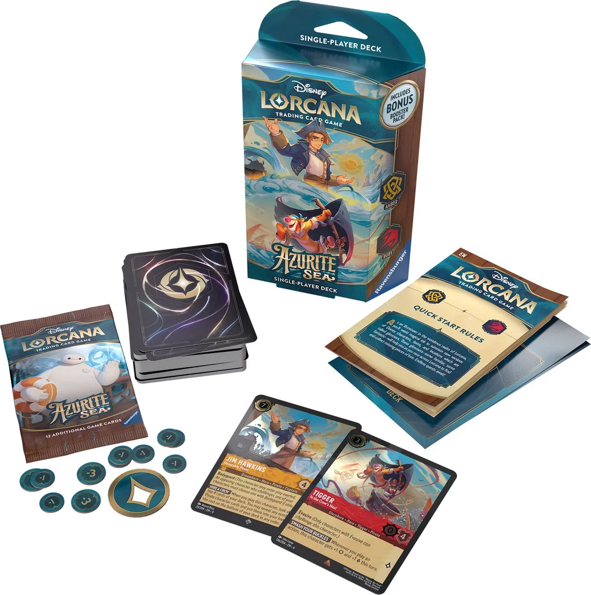 Ravensburger Disney Lorcana Azurite Sea Jim Hawkins & Tiger Starter Deck