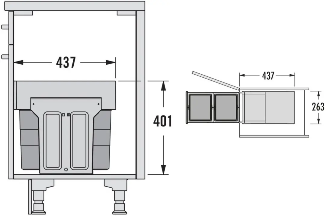 Hailo Tandem Inbouw Prullenbak 26L - Grijs