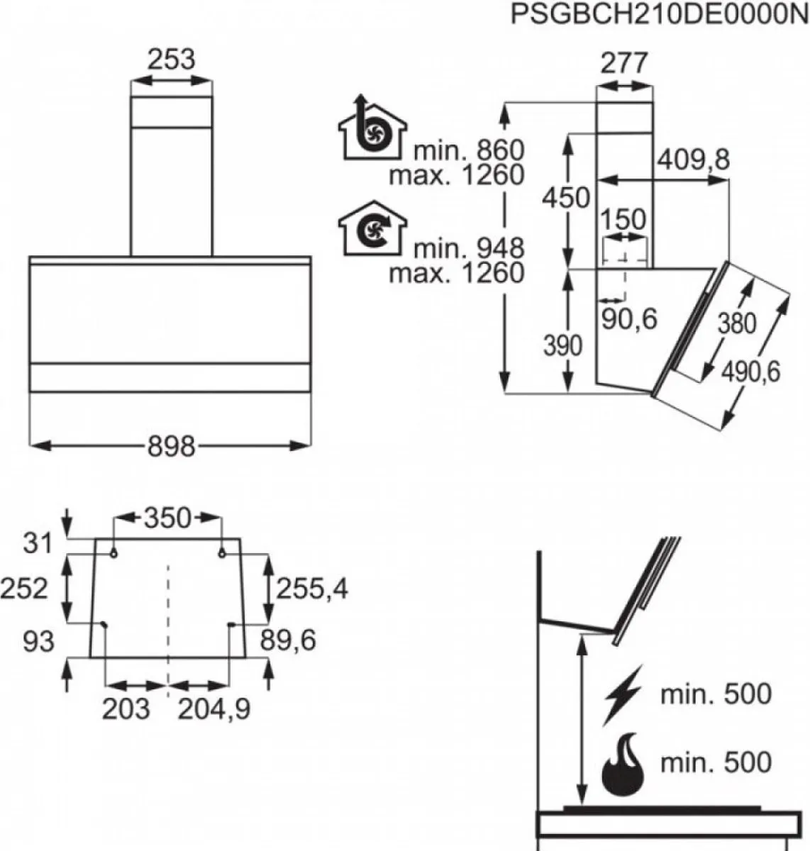 AEG DVE5971HG Schouwafzuigkap 90cm - 700m³/u