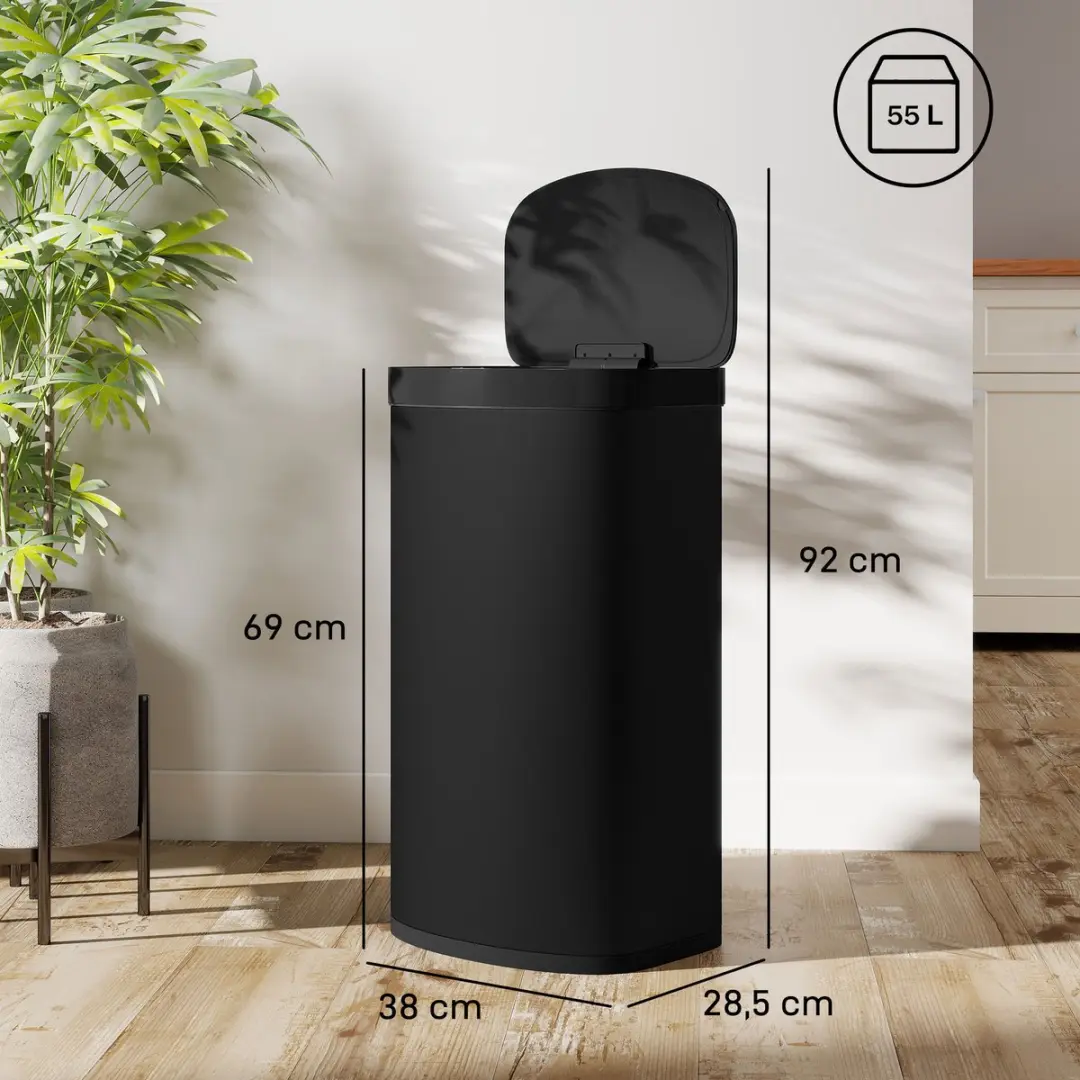 Homcom Sensor Bin Edelstalen Vuilnisbak 55L - 38x28,5x69cm Zwart - afbeelding 5 van 6