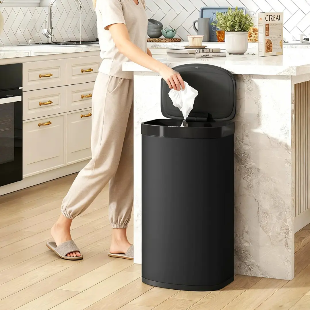 Homcom Sensor Bin Edelstalen Vuilnisbak 55L - 38x28,5x69cm Zwart - afbeelding 2 van 6