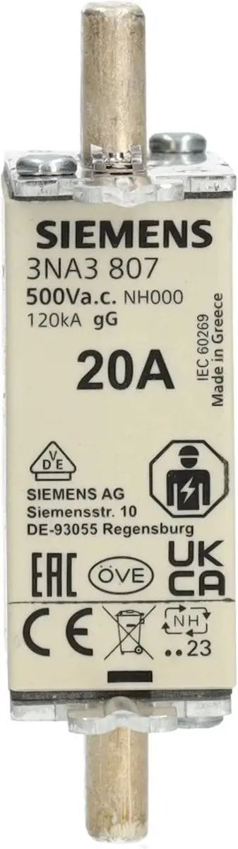 Siemens 3NA3807 Zekeringinzetstuk 20A