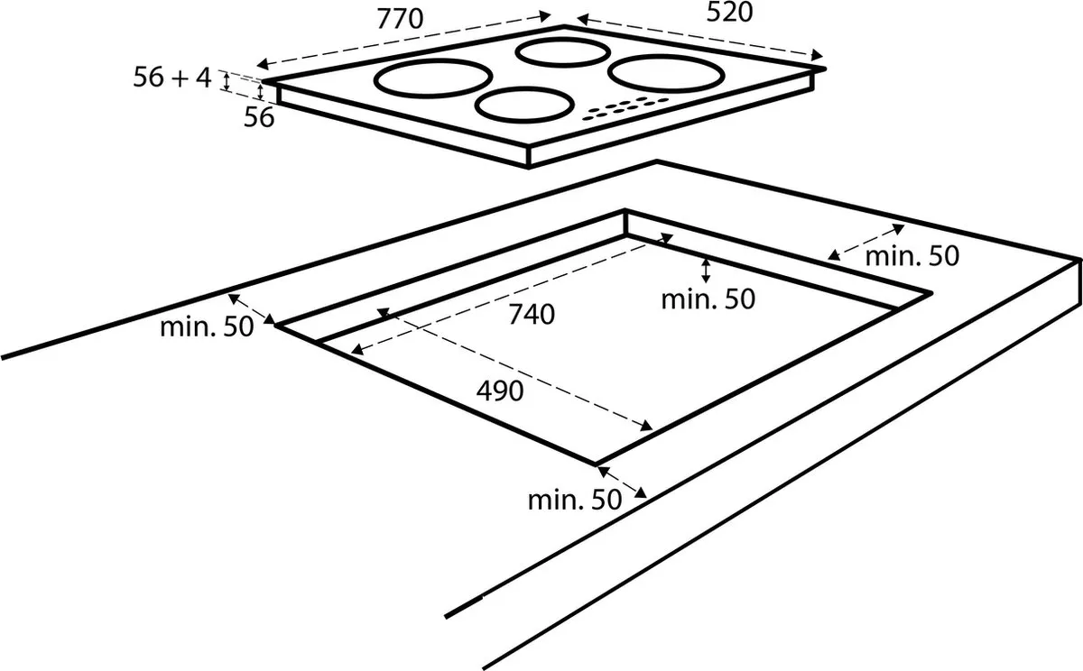 Inventum IKI7735MAT Inbouw Inductiekookplaat 7,6kW - 4 Zones - Mat Zwart - afbeelding 6 van 6
