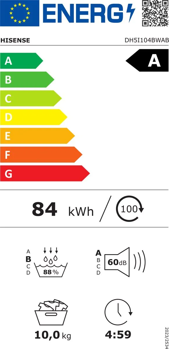 Hisense DH5I104BWAB Wasdroger 10kg - Warmtepomp - Wit