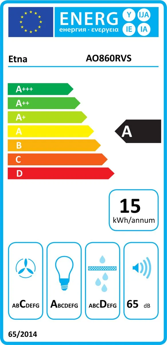 ETNA AO860RVS - Afzuigkap Onderbouwmodel - 60 cm - RVS - Energielabel A - 3 Snelheden - LED spot - Druktoetsen - Geschikt voor recirculaite en afvoer naar buiten