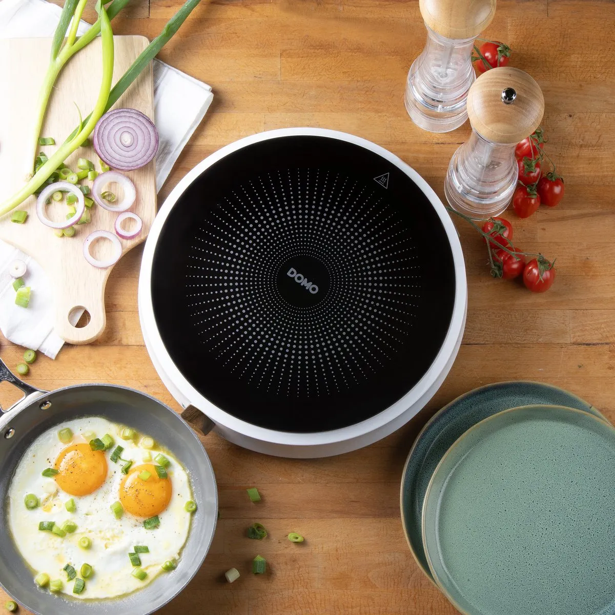 Domo DO30112IP Inductiekookplaat 1 Pit 2000W - Wit/Zwart/Hout