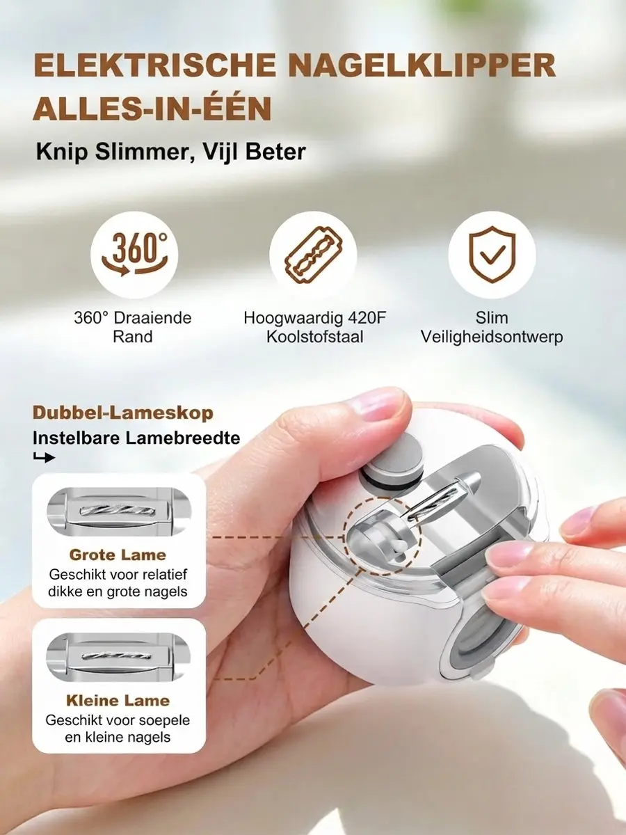 ECTEATOY Professionele Nagelknipper 3-in-1 - Oplaadbaar - 3 Snelheden