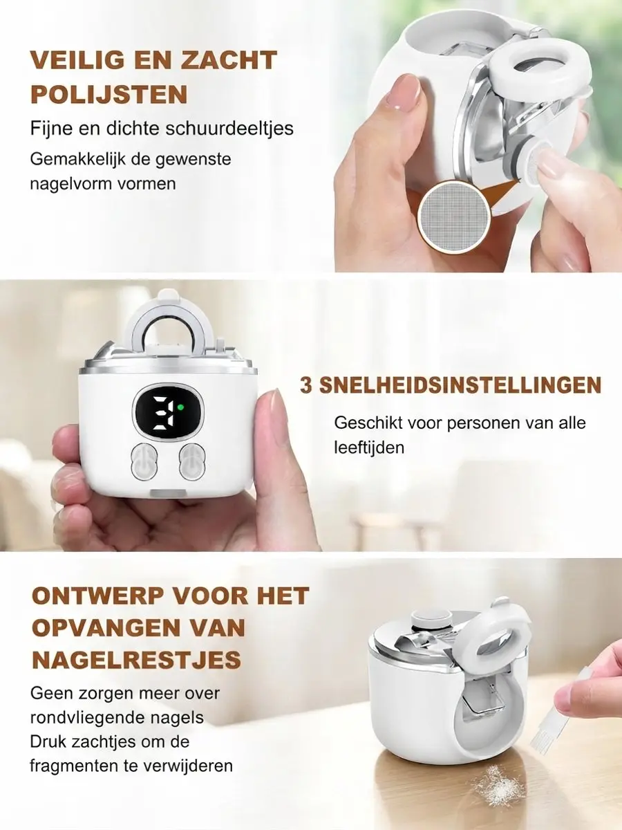 ECTEATOY Professionele Nagelknipper 3-in-1 - Oplaadbaar - 3 Snelheden - afbeelding 6 van 6
