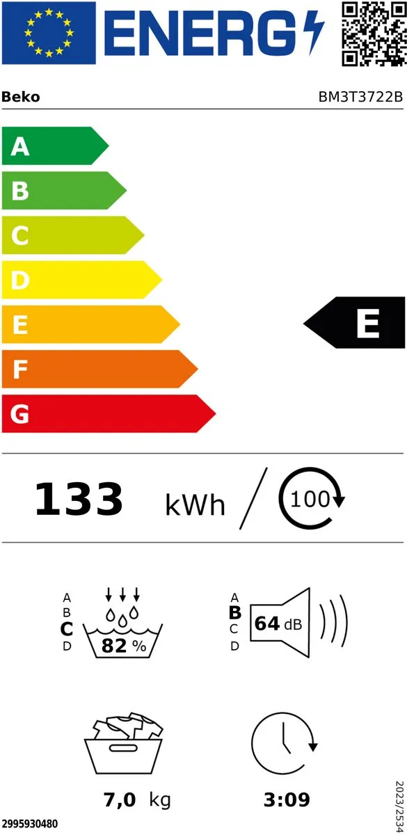Beko BM3T3722B Warmtepompdroger 7 kg - Wit