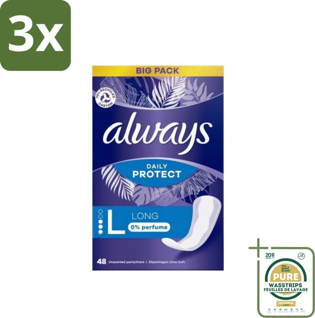 Always Inlegkruisjes Long 0% Parfum - 144 Stuks (3x48) - Wit