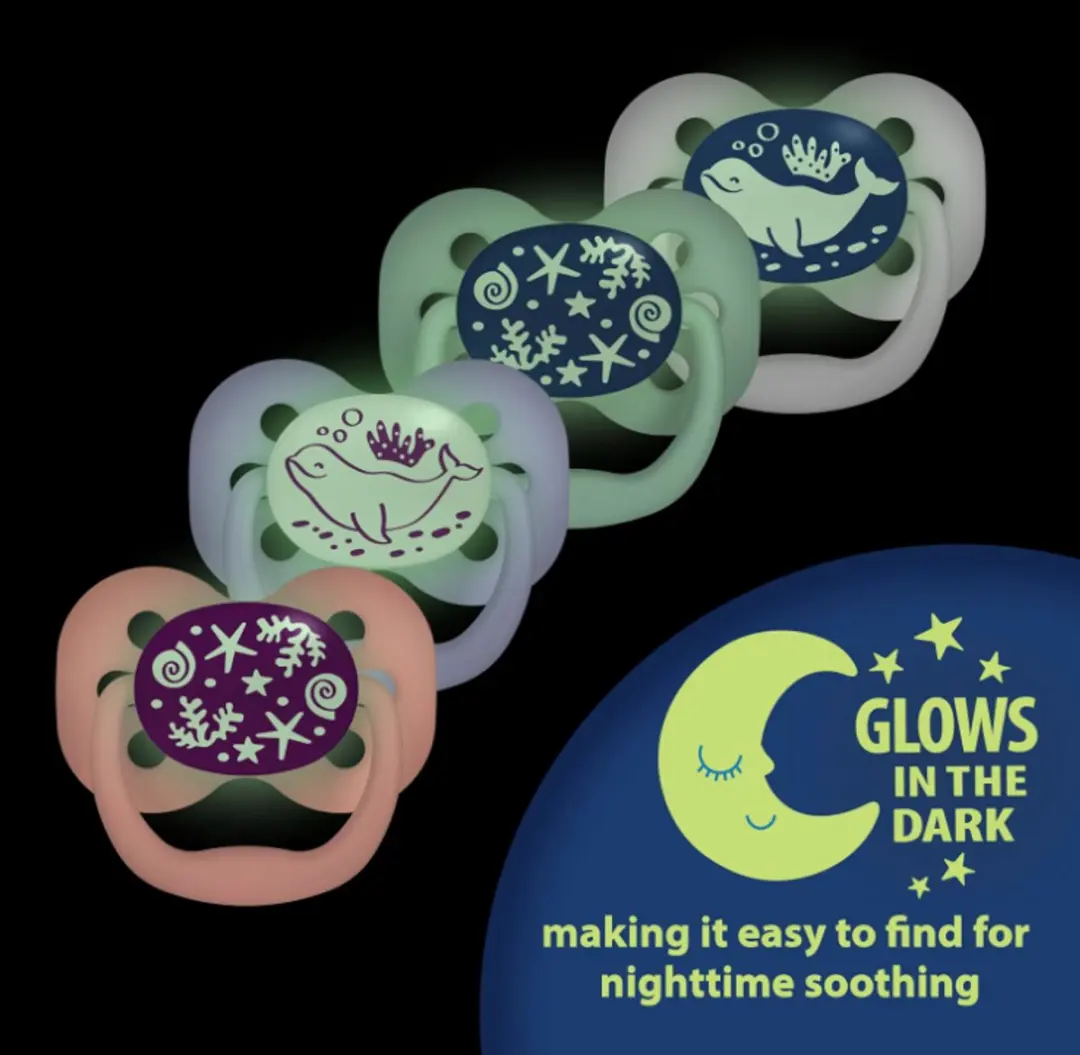 Dr. Brown's Advantage Glow-in-the-Dark Fopspenen 4 Stuks - Siliconen - BPA-vrij - Blue Sunrise - afbeelding 4 van 5