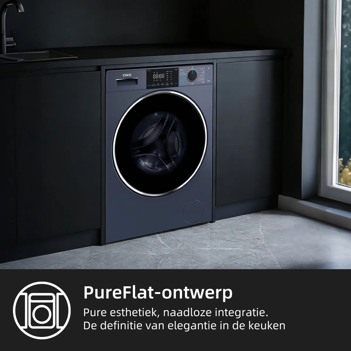 CHiQ CW8728X - Wasmachine - 8 KG - Space Pro - Energieklasse A-15% - Plat ingebouwd-16 programma's - AI Smart - 12 jaar garantie op motor - 2026 Nieuw