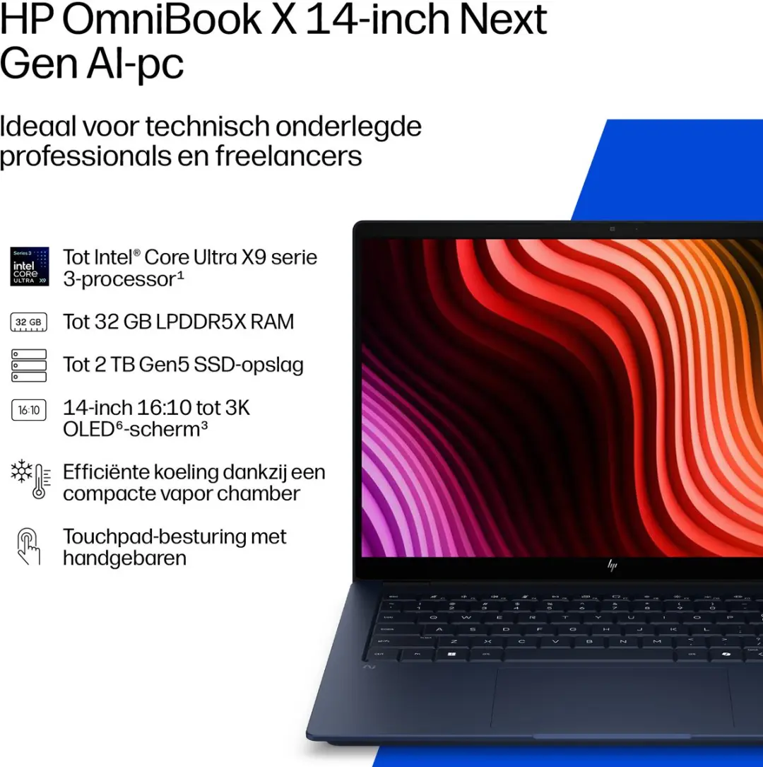 HP OmniBook X 14-ka0625nd Copilot+ PC - 14" Touchscreen 3K - 24GB/512GB - Blauw