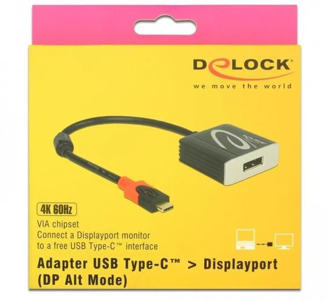 Delock USB-C naar DisplayPort Adapter 4K 60Hz - 0,20m - Zwart