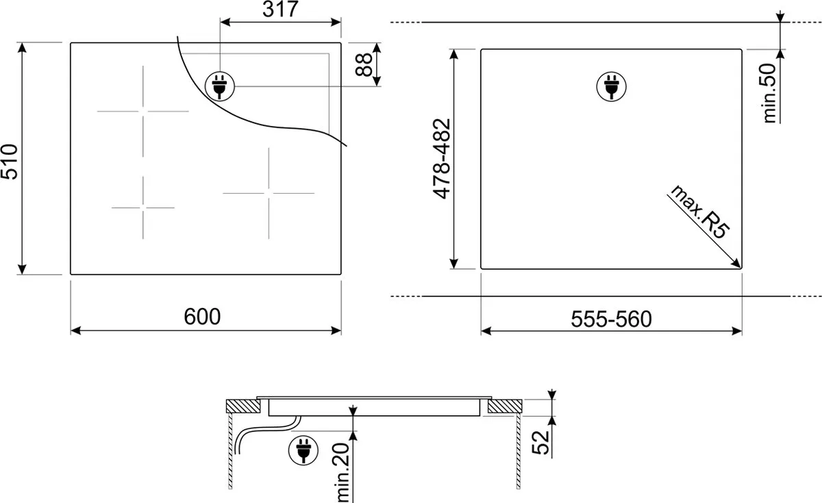 Smeg SI2641D Inductiekookplaat 60cm - 4 Zones - Zwart