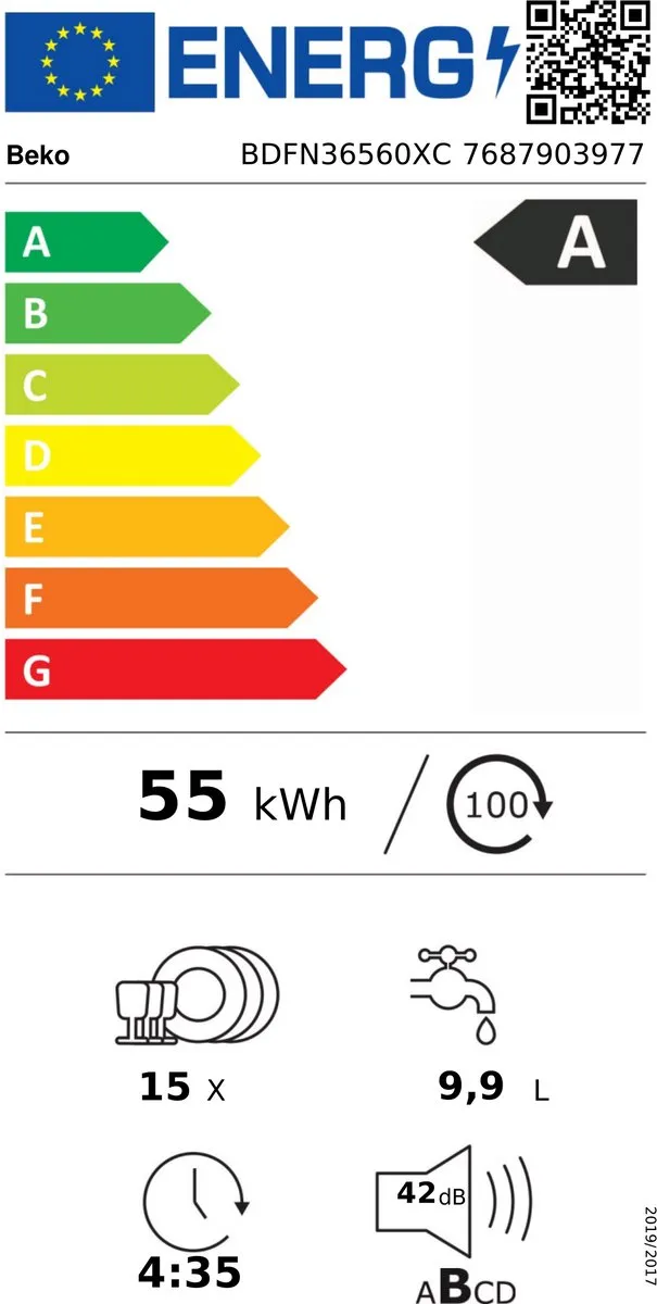 Beko BDFN36560XC Vaatwasser 15 Couverts - Grijs/Zwart