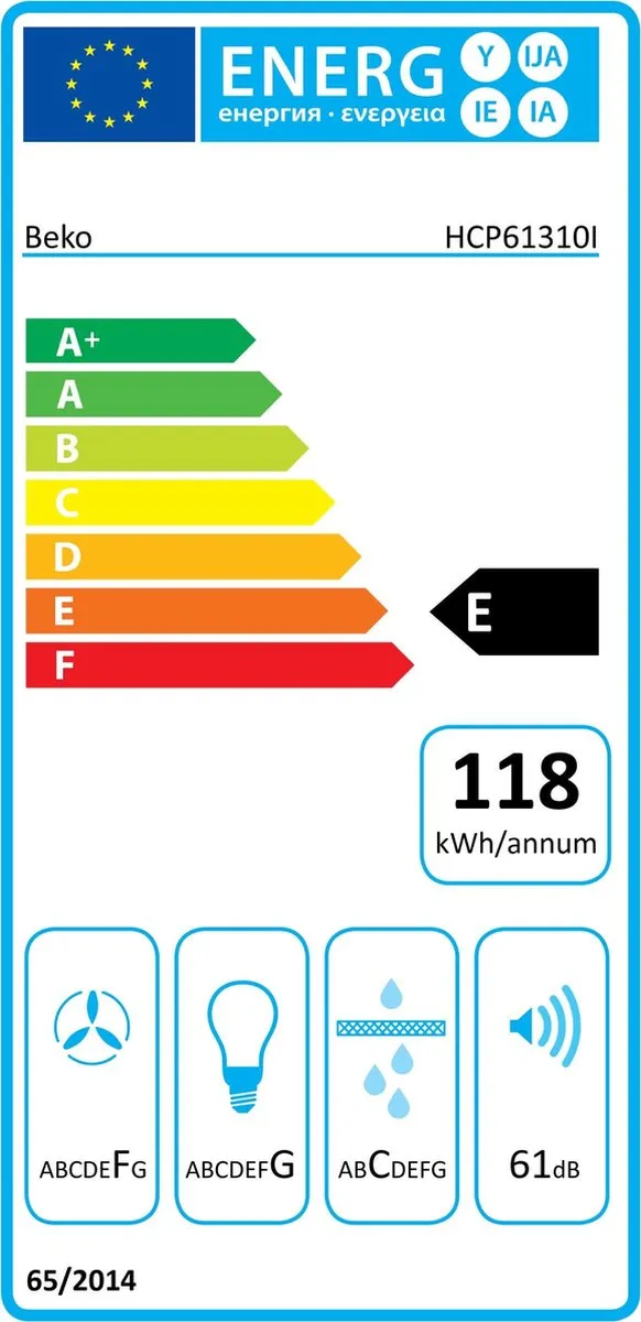 Beko HCP61310I Wandschouw Afzuigkap 395m³/u - 120mm