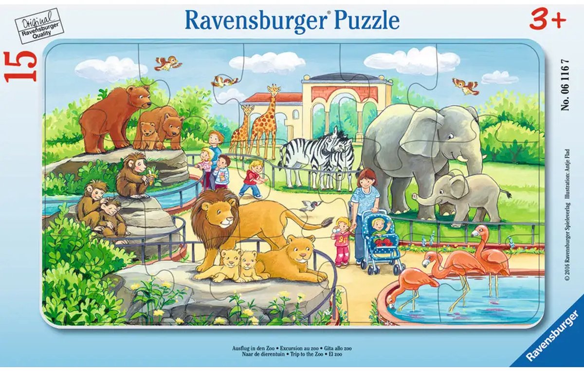 Ravensburger puzzel kinderpuzzel Zoo 15 stukjes karton.