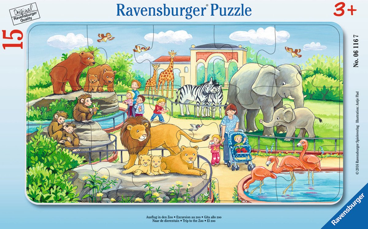 Ravensburger puzzel kinderpuzzel Zoo 15 stukjes karton.