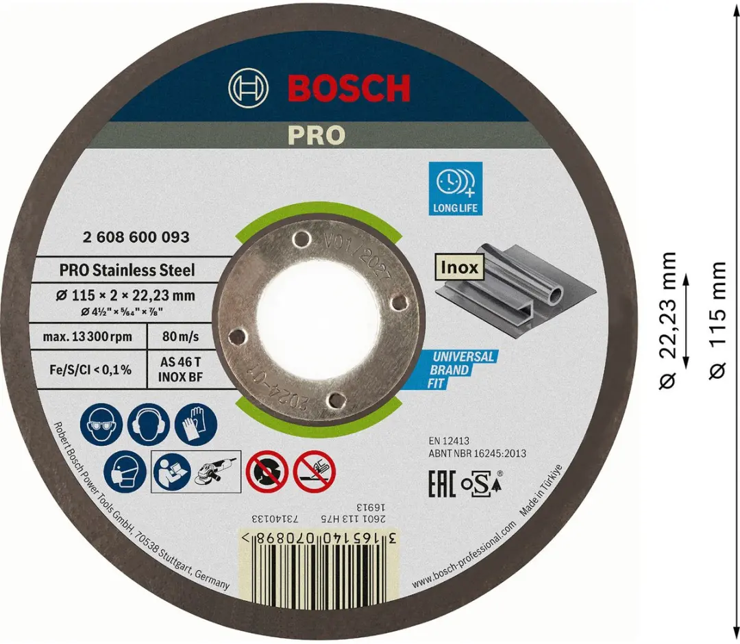 Bosch Professional DSS RECHT RVS 115X2 - 115mm Metaal