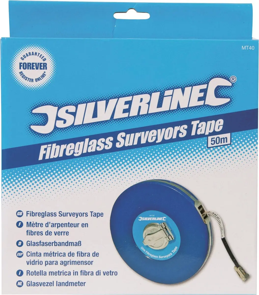 Silverline MT40 Glasvezel Landmeter 50m - Blauw