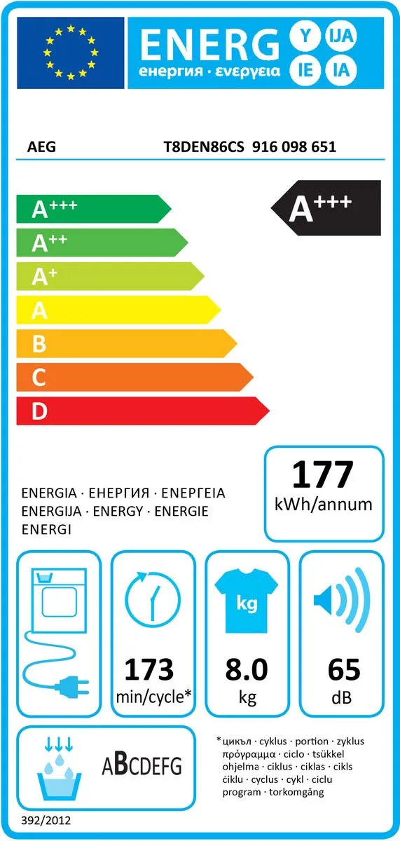 AEG T8DEN86CS Vrijstaande Wasdroger 8 kg - Wit