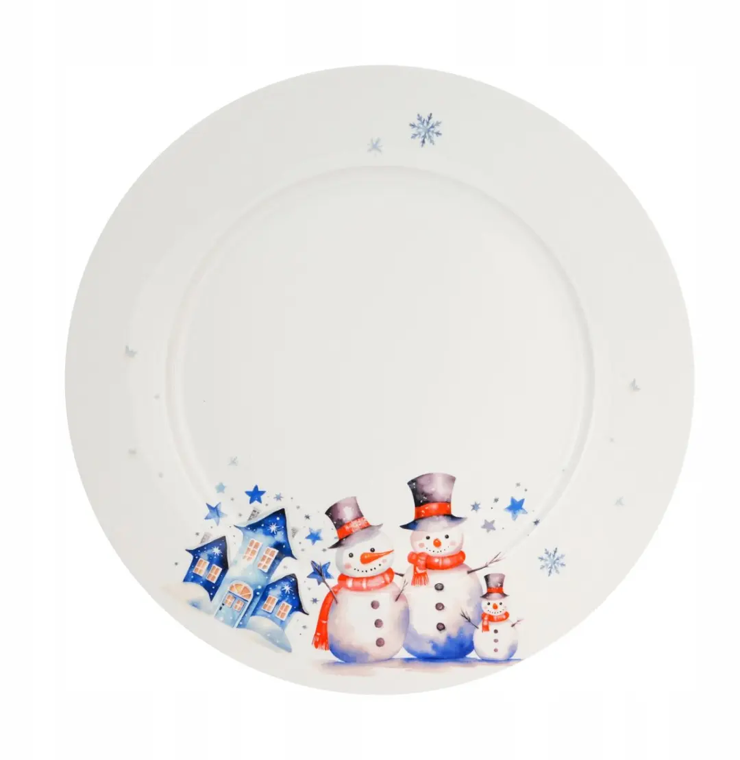 Duo Grote Sneeuwman Kerst Porseleinen Bord - Crème