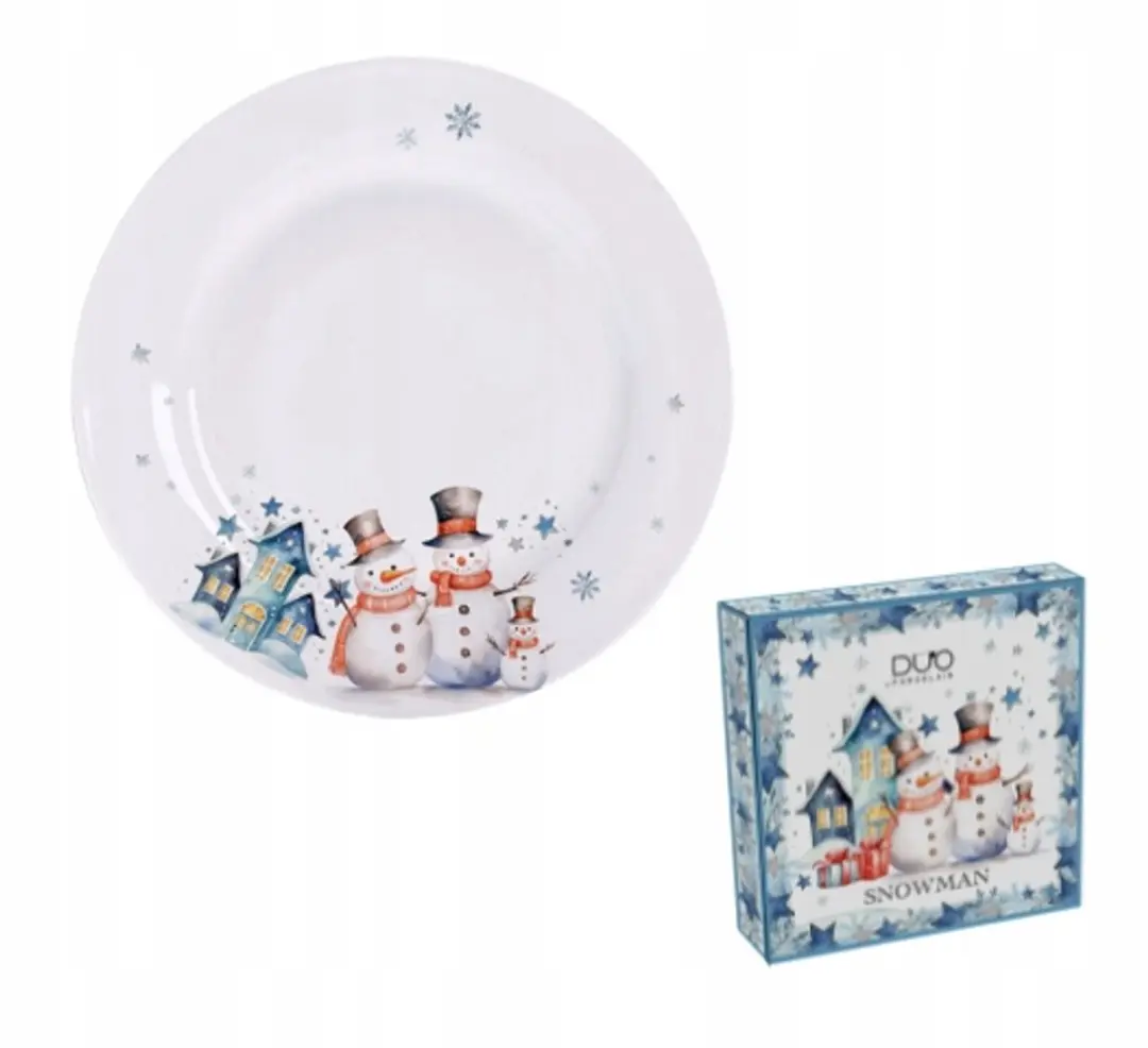 Duo Grote Sneeuwman Kerst Porseleinen Bord