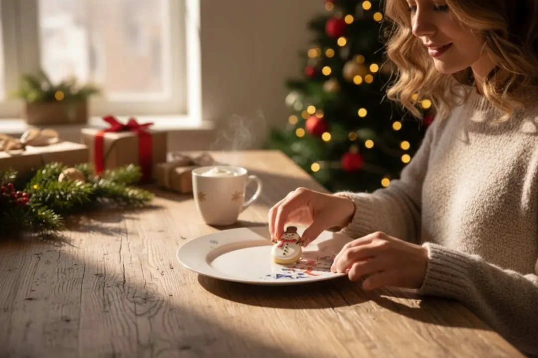 Duo Grote Sneeuwman Kerst Porseleinen Bord - Crème