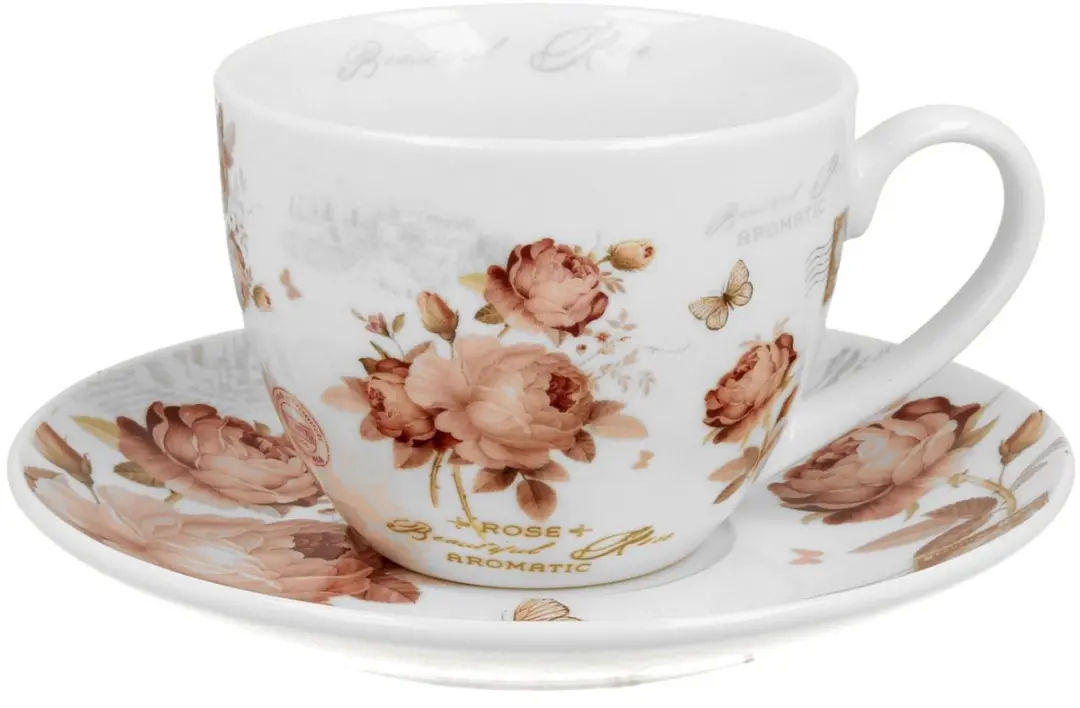 Duo Classics Secesja Porseleinen Kop & Schotel 250ml - Crèmewit met pastelkleuren - 2 Stuks