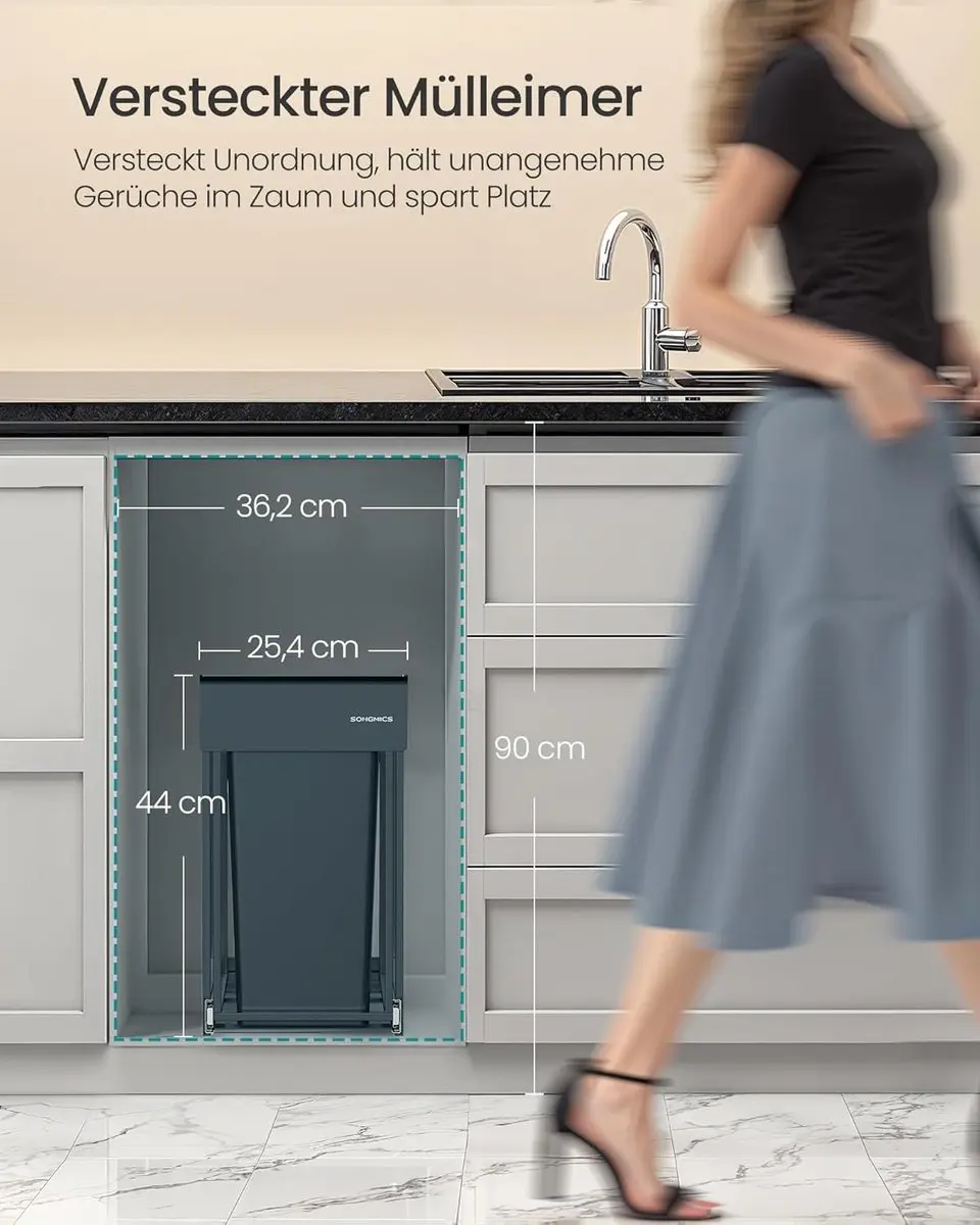 Songmics Afvalbak 30L - Uitschuifbaar Stalen Frame