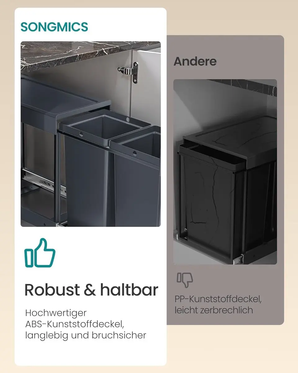 Songmics Afvalbak 30L - Uitschuifbaar Stalen Frame