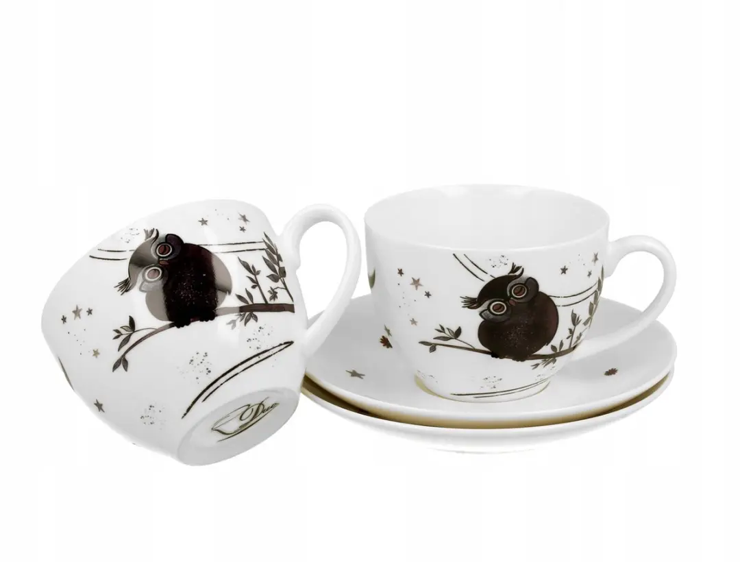 Duo Charmante Uil Mokken met Schotels 280ml - Multicolor