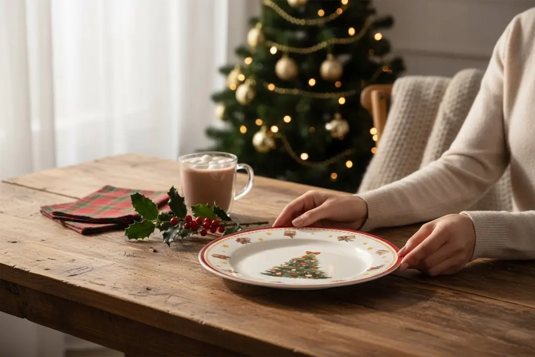Duo Kerstboom Dessertborden Set - 2 Stuks Crème-wit - afbeelding 4 van 5