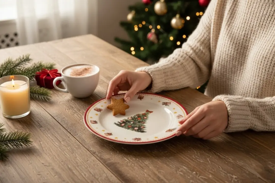 Duo Kerstboom Dessertborden Set - 2 Stuks Crème-wit - afbeelding 5 van 5