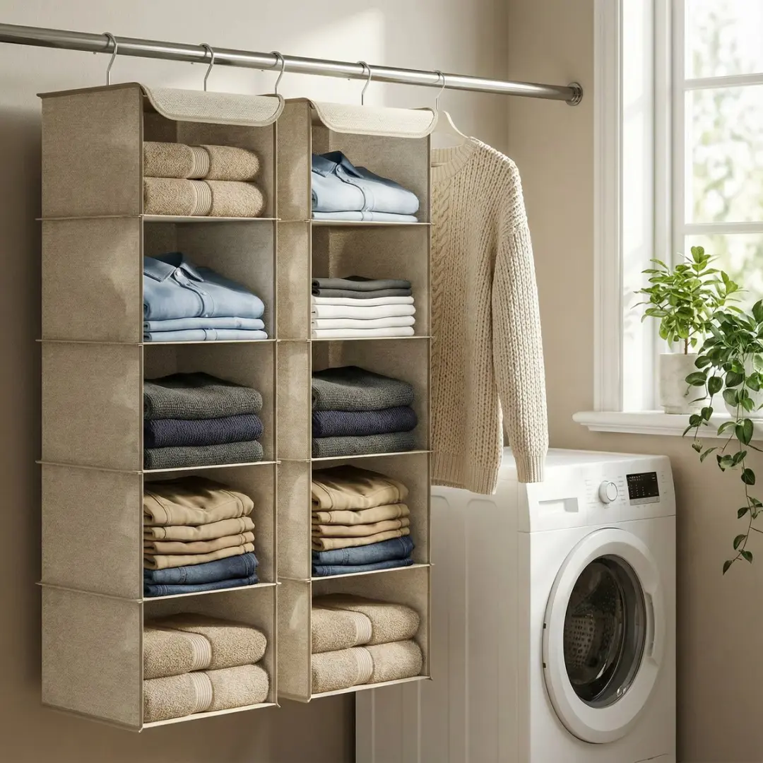 Songmics Hangrek Opvouwbaar Beige - 2 Stuks - 10 Vakken