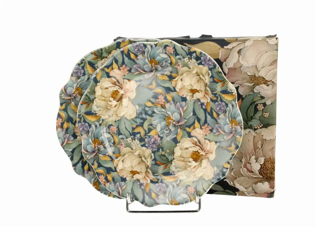 Duo Peony Blue Porseleinen Dessertranden
