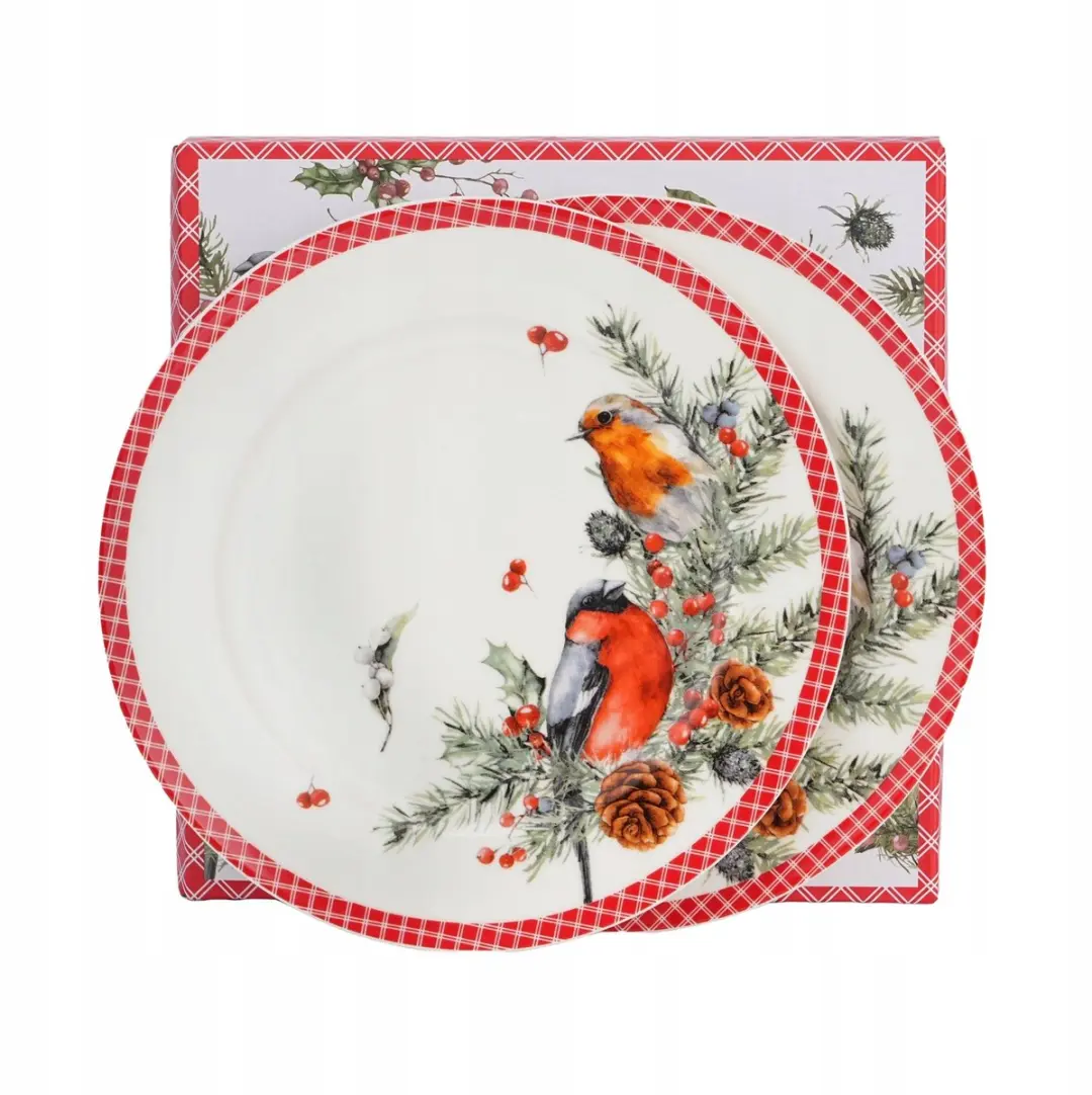 Duo Kerst Vogels Dessertborden Set