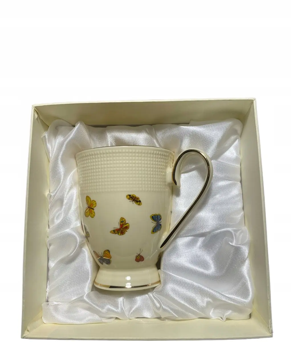 Duo Ecru Mok met Vlindermotief - New Bone China - afbeelding 4 van 5