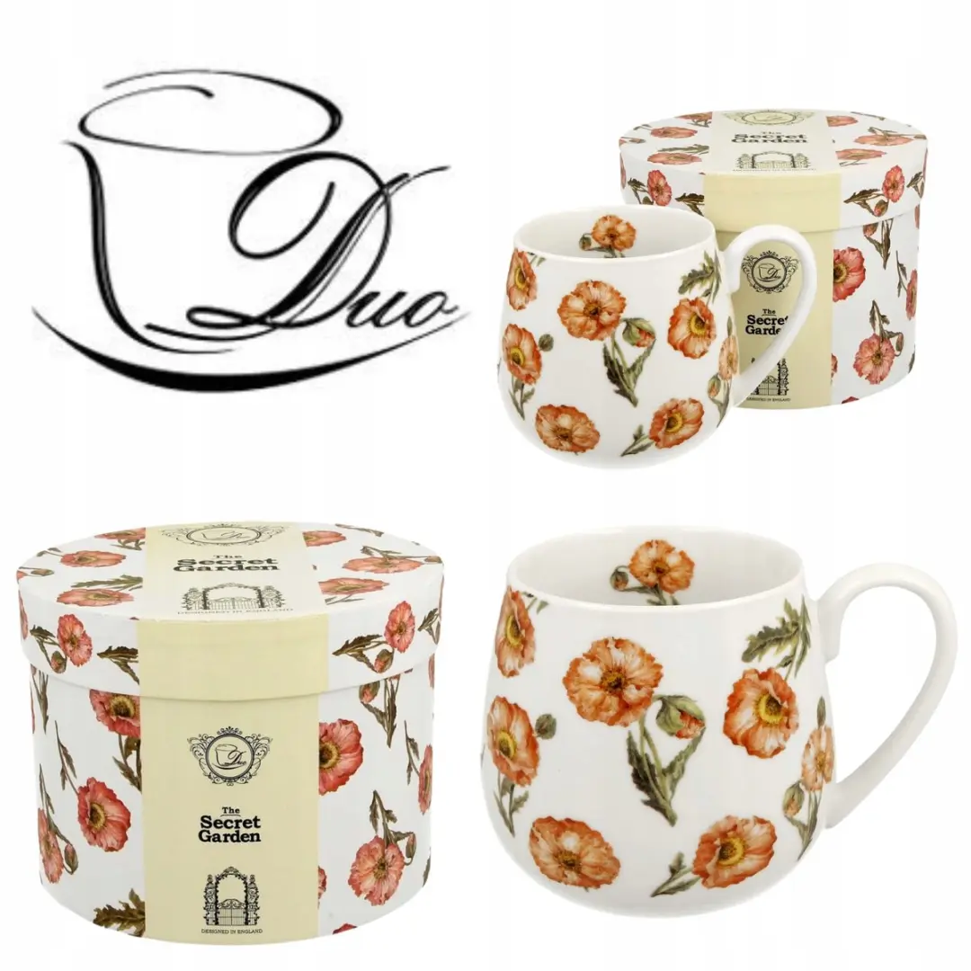 Duo Porseleinen Mok 430ml Bloemendessin - Wit/Roze/Geel/ Groen