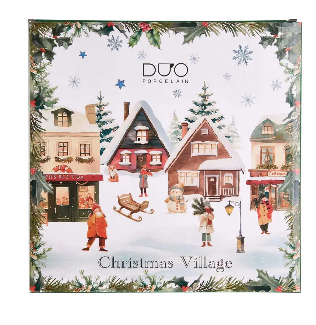 Duo Grote Kersttafel Schotel Kerstdorp Collectie - Crème-wit