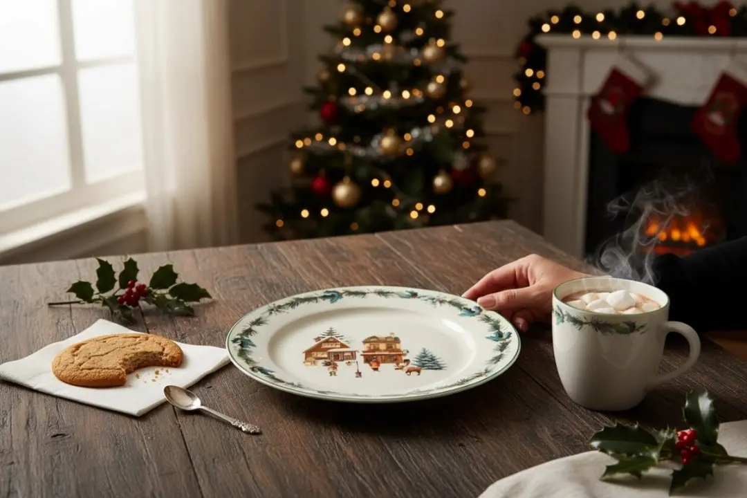 Duo Grote Kersttafel Schotel Kerstdorp Collectie - Crème-wit