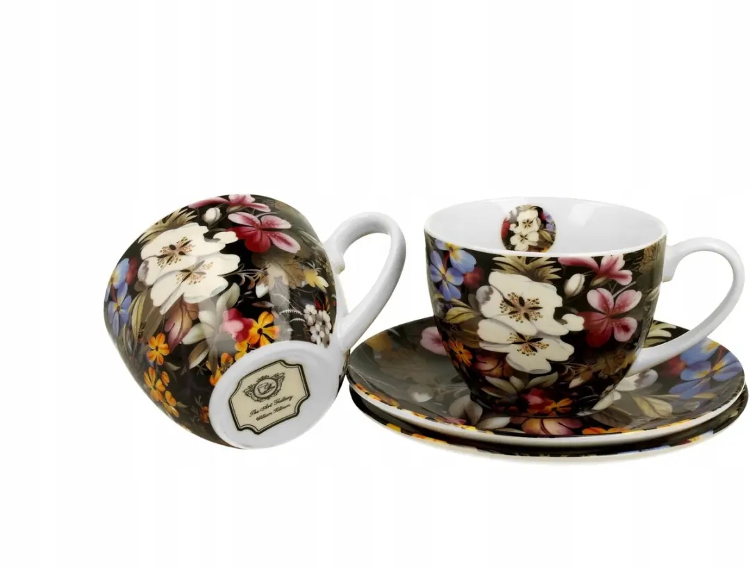 Duo Porseleinen Kopjes met Schotels 280ml - 2 Stuks - Zwart
