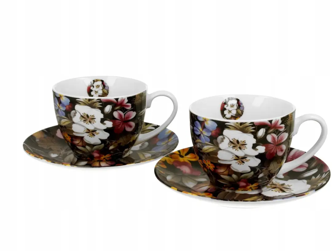 Duo Porseleinen Kopjes met Schotels 280ml - 2 Stuks - Zwart