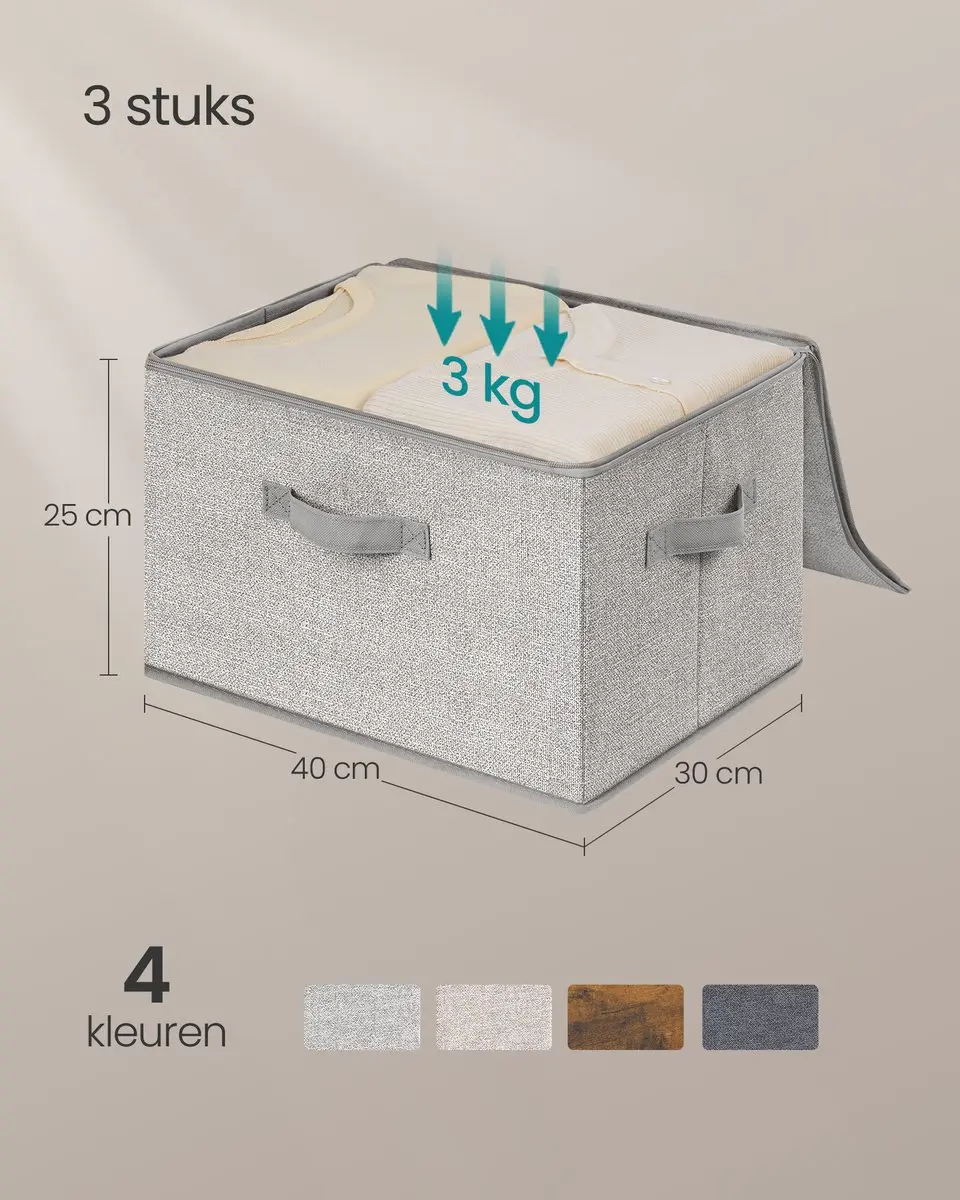 Songmics Opvouwbare Stofbox 3-delig - 30L Lichtgrijs - afbeelding 6 van 6