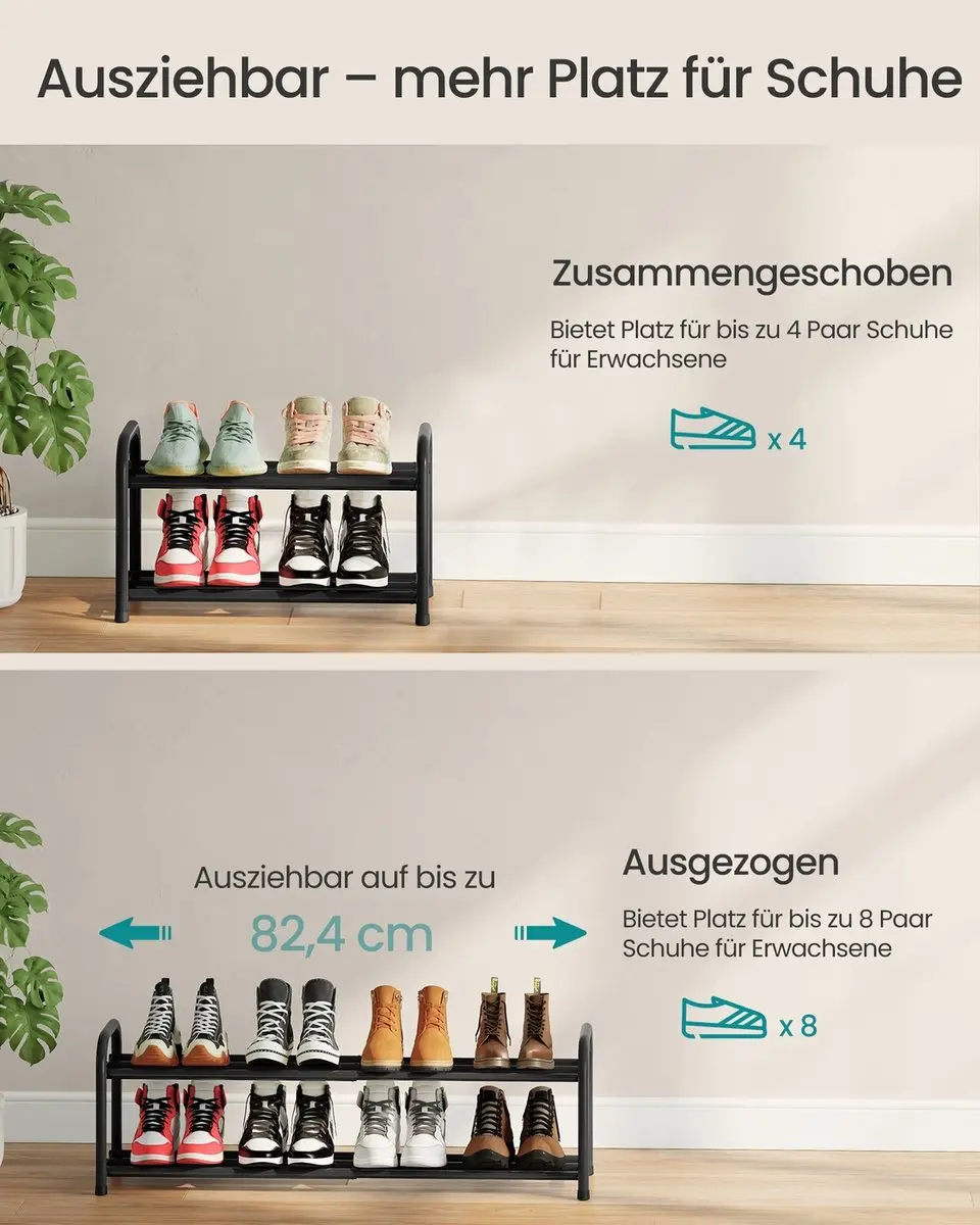 Songmics Uitschuifbaar Schoenenrek 2 Niveaus - 8 Paar