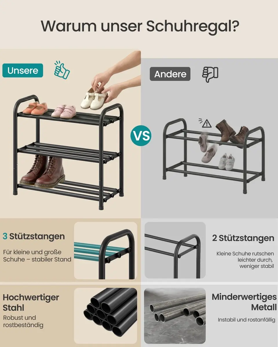 Songmics Uitschuifbaar Schoenenrek 2 Niveaus - 8 Paar