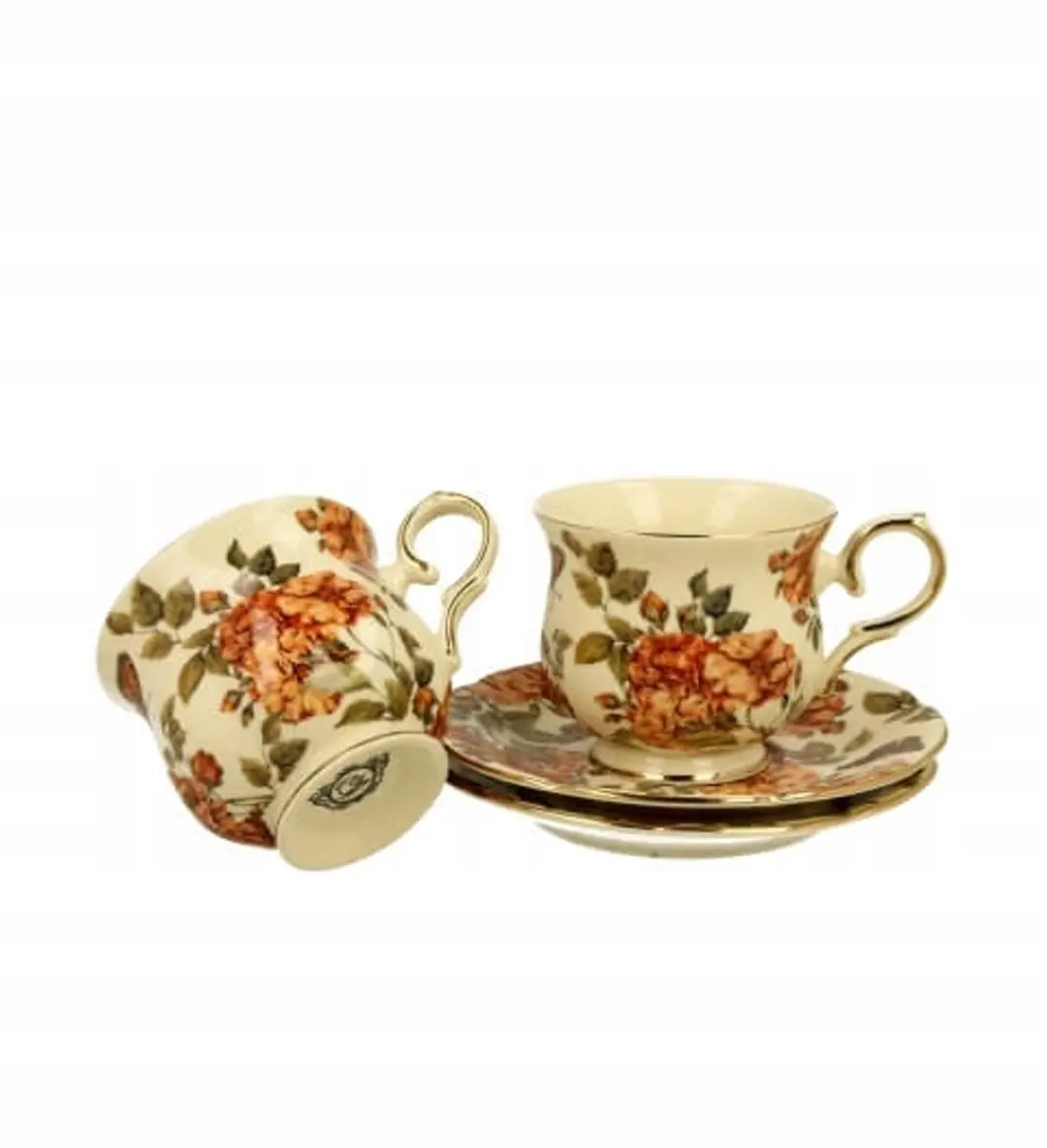 Duo Porseleinen Theekopjes met Schotels Herbal Roses - 2 Stuks