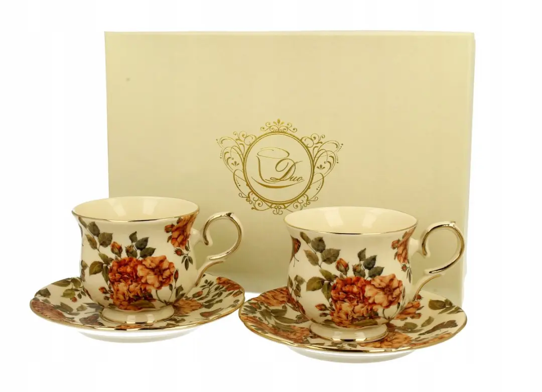Duo Porseleinen Theekopjes met Schotels Herbal Roses