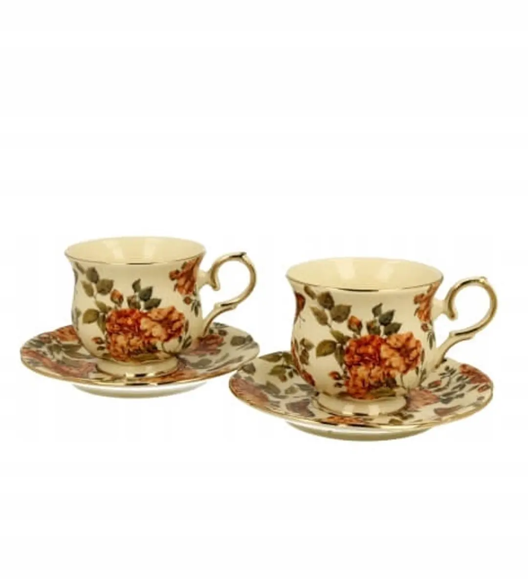 Duo Porseleinen Theekopjes met Schotels Herbal Roses - 2 Stuks